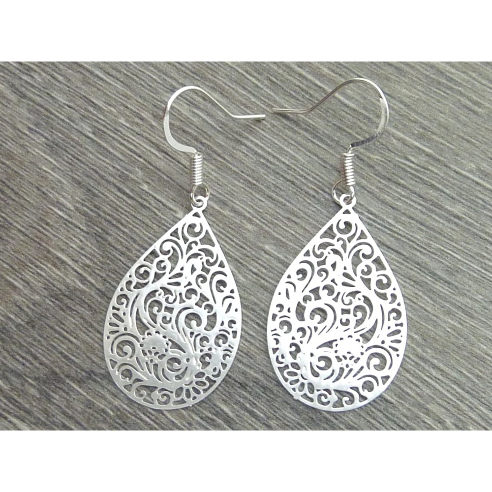 Silver Filigree Teardrop Earrings